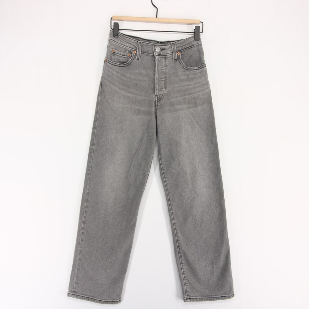 Levis Ribcage Straight Ankle Jeans Womens 26x27 Gray Ultra High Rise Button Fly